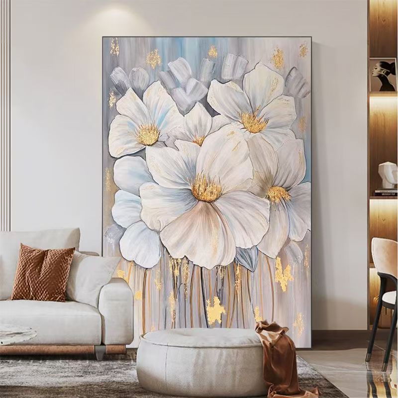 客厅轻奢玄关装饰画入户过道挂画油画简约现代花卉抽象画