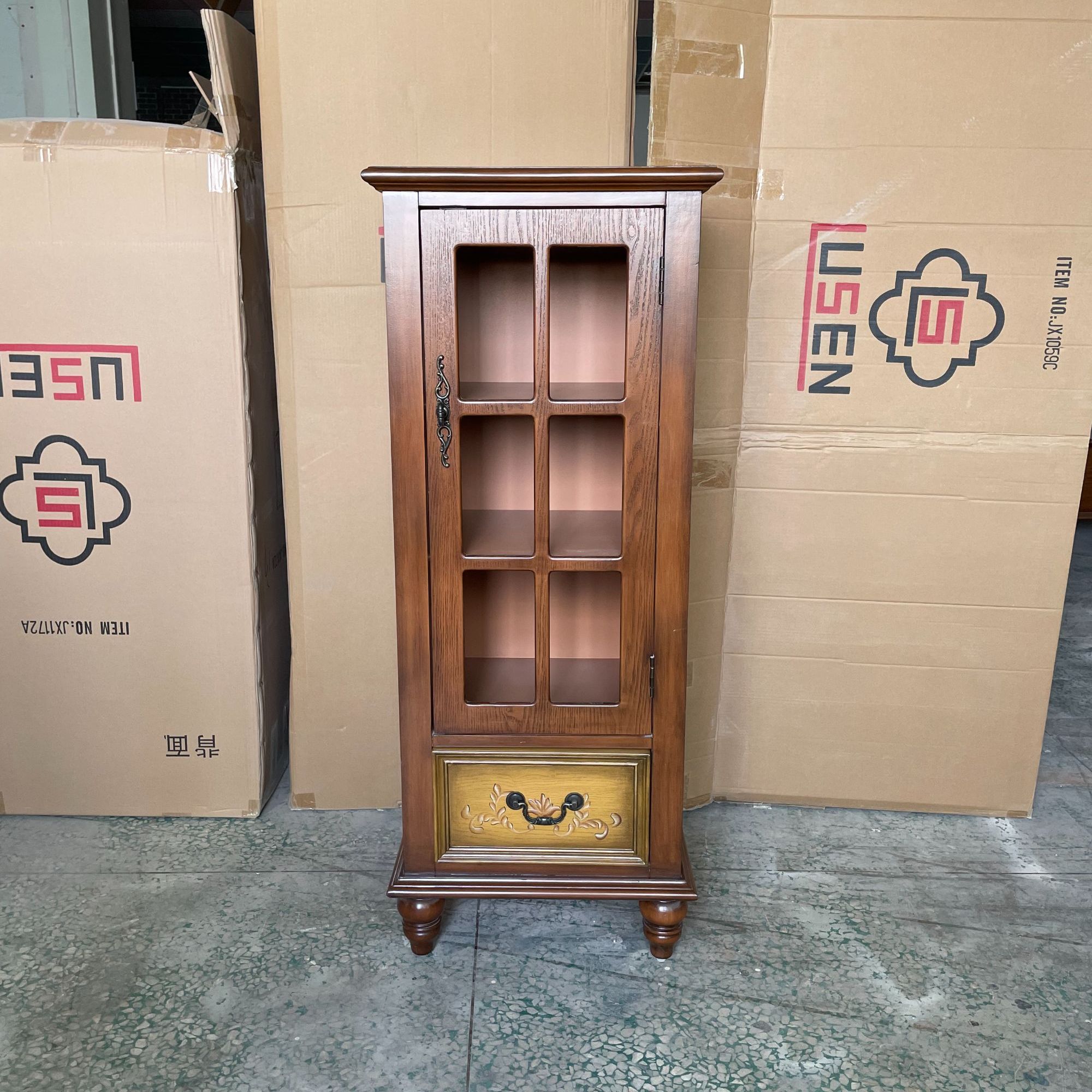 50*40*125美式复古手绘入户客厅电视边柜酒柜书柜网红家具