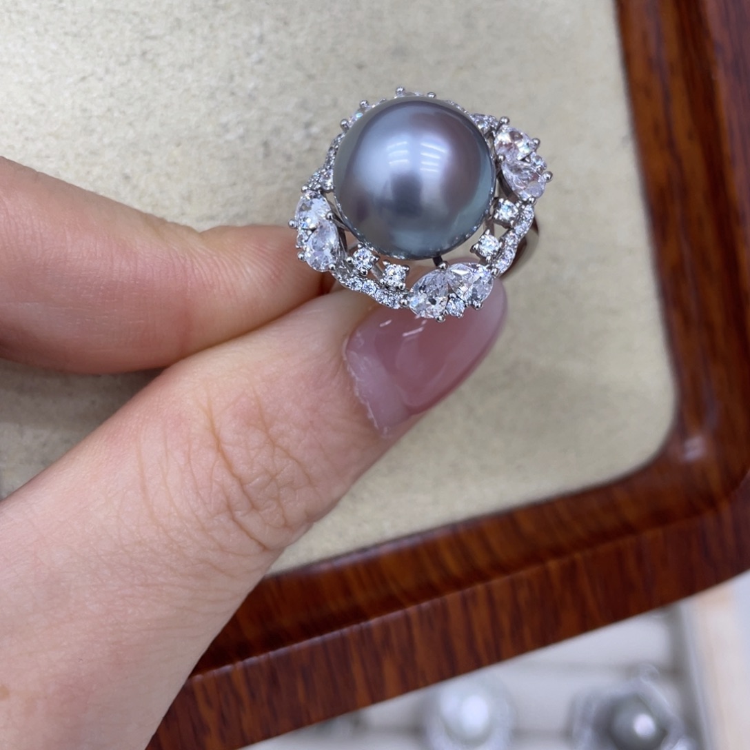 银S925镶嵌戒指海水珍珠