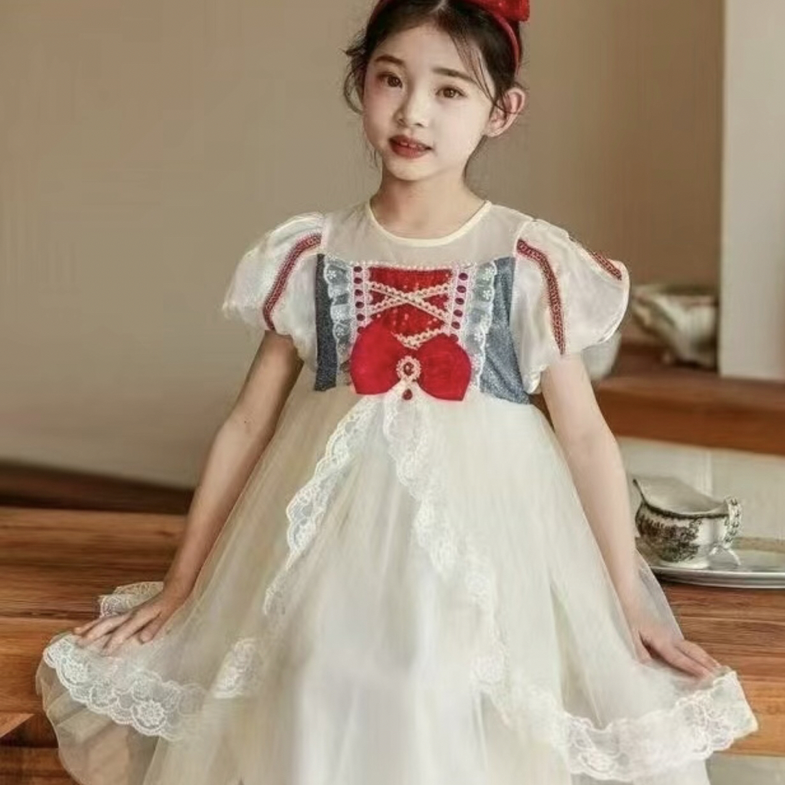 夏季女礼服可爱风小女孩洋气女童蓬蓬裙连衣裙