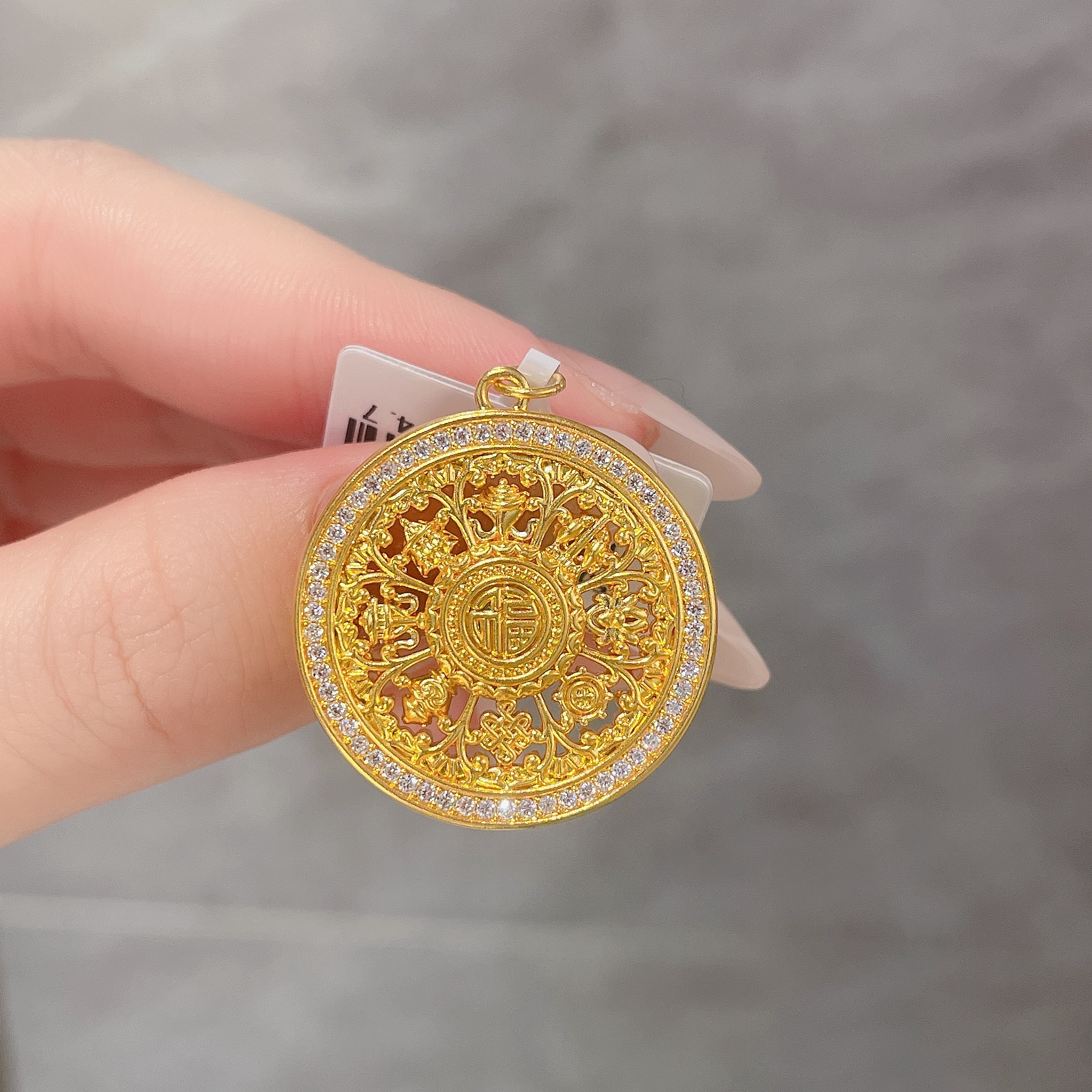 足金999 黄金首饰 5D莫桑镂空八宝罗盘吊坠【赠绳子】 