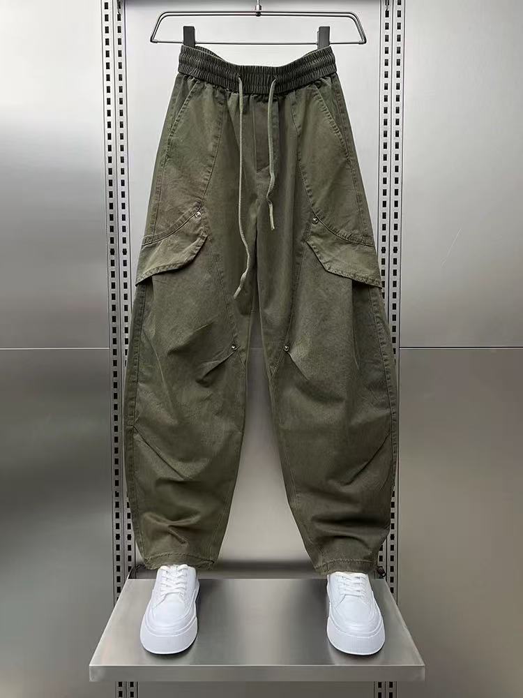 潮流铆钉设计感工装裤男士百搭秋冬宽松直筒弯刀裤时尚痞帅休闲裤