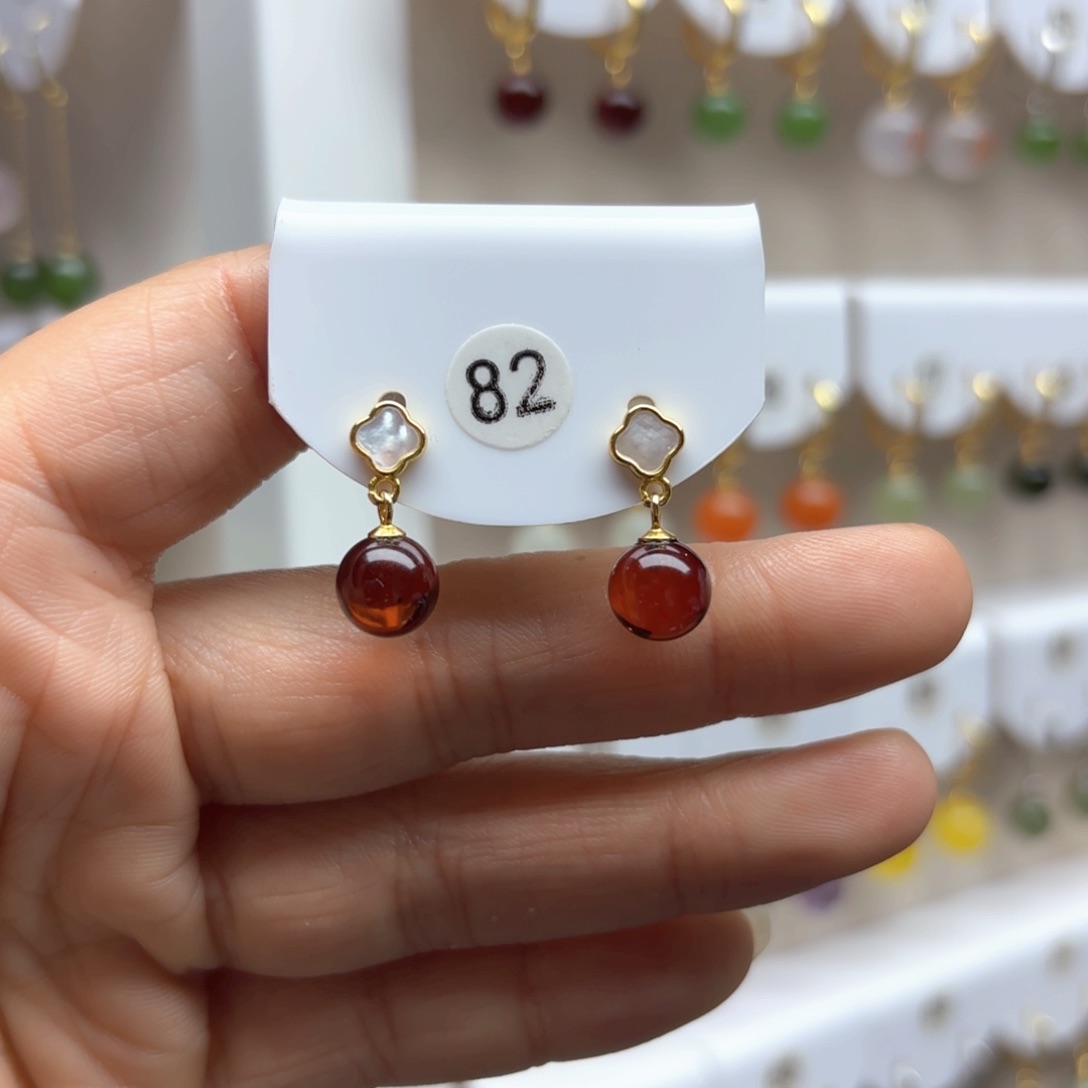 血珀耳饰银S925镶嵌血珀