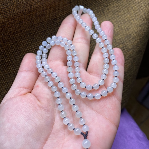 天然和田玉白冰白色卡5mm圆珠项链吊坠挂绳珠链