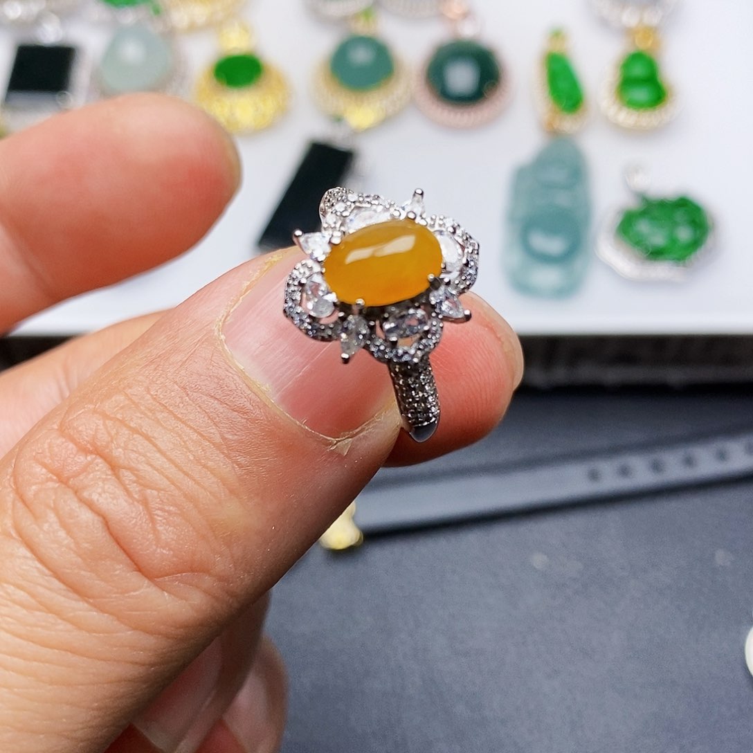 翡翠戒指银S925镶嵌戒指