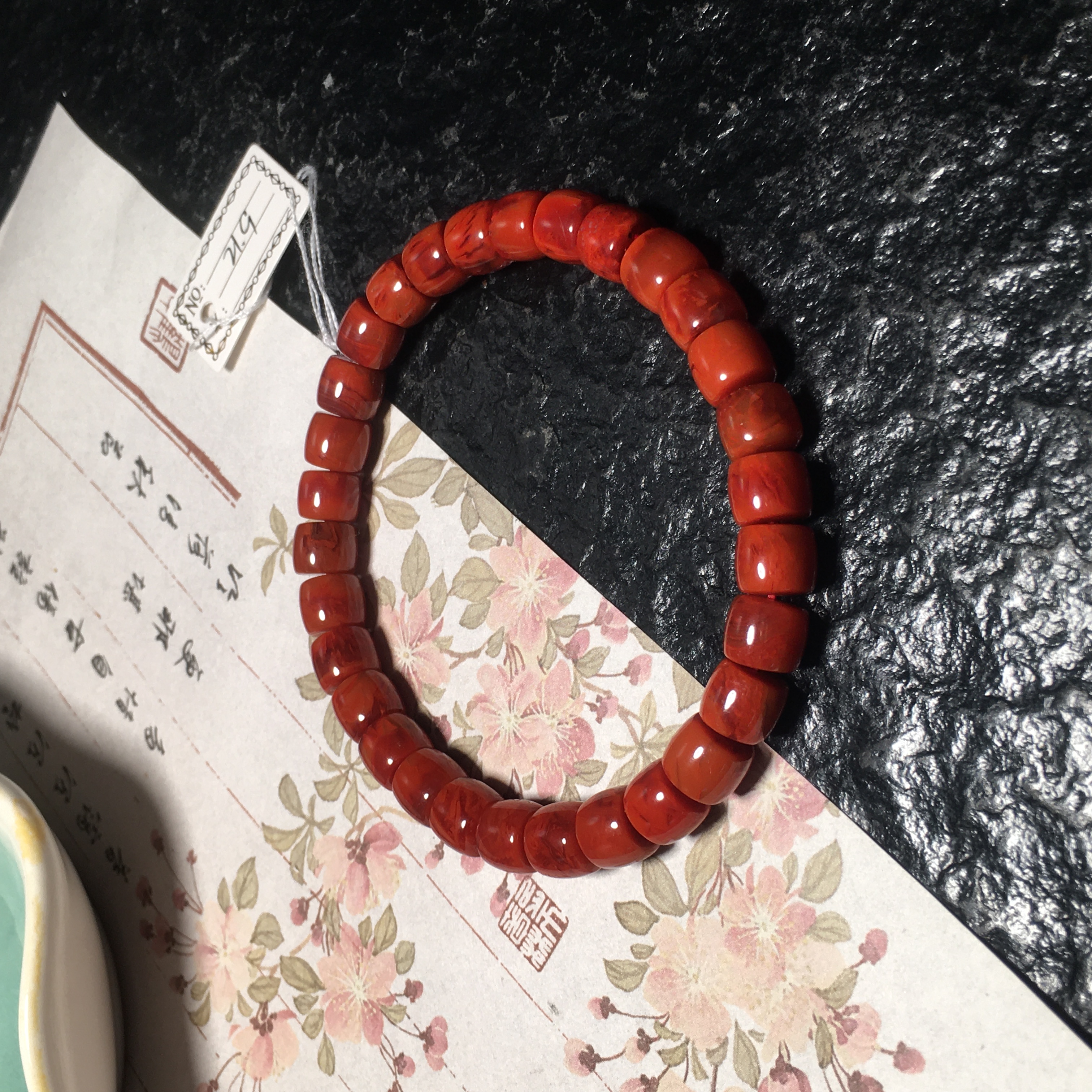 【朱锦南红】精品瓦西南红玛瑙柿子红飘火焰纹直切手串7.8mm21.9g