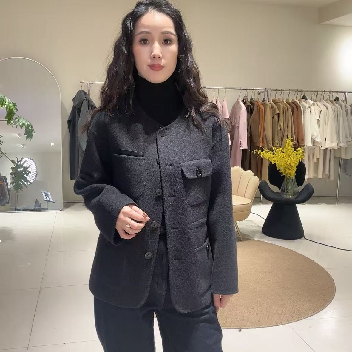 【赛姐高奢】女士长毛大衣气质时尚设计师百搭宽松秋冬短款C426