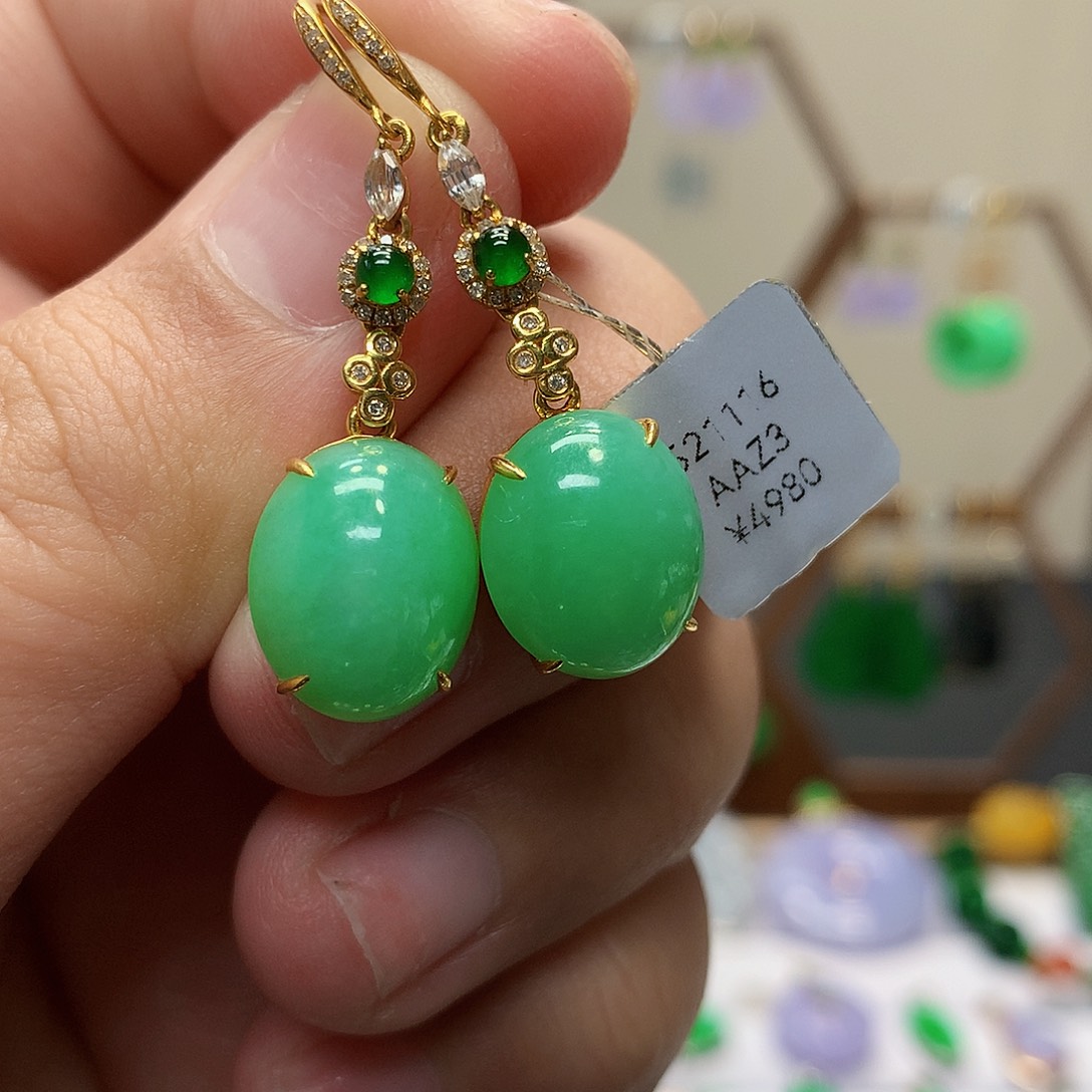 18K金镶嵌翡翠耳饰英**^天然翡翠耳饰