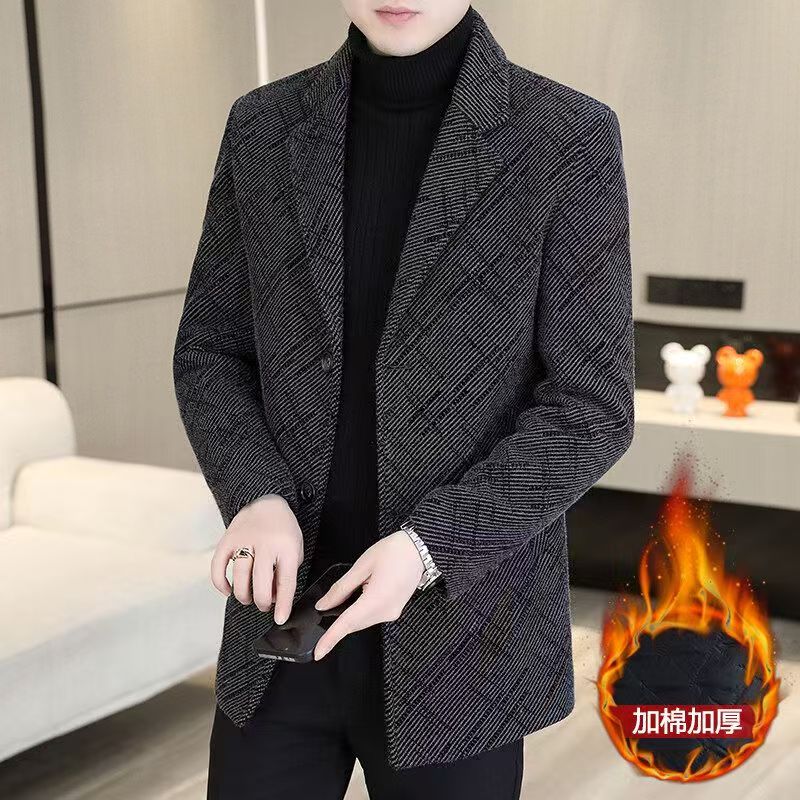 冬季西服上装小西装中青年时尚雪尼尔韩版秋冬