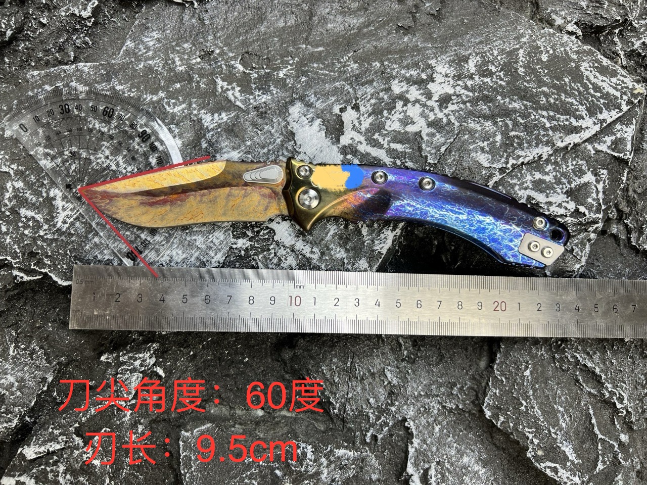 微技术两栖钛马手柄烧钛工艺金雷刃户外露营多功能折刀