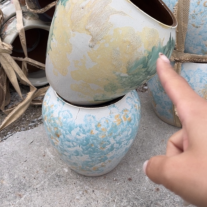 紫砂花盆坛子瑕疵两个口径14高度20