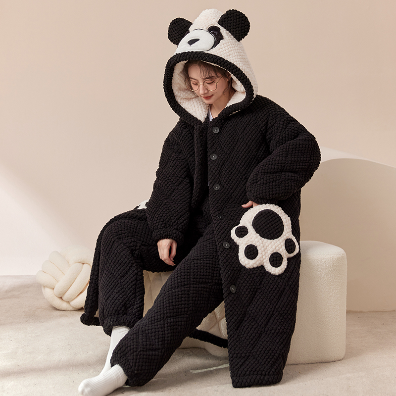 省服冬季珊瑚绒睡袍套女款2024秋冬加绒加厚舒适保暖可外穿家居服