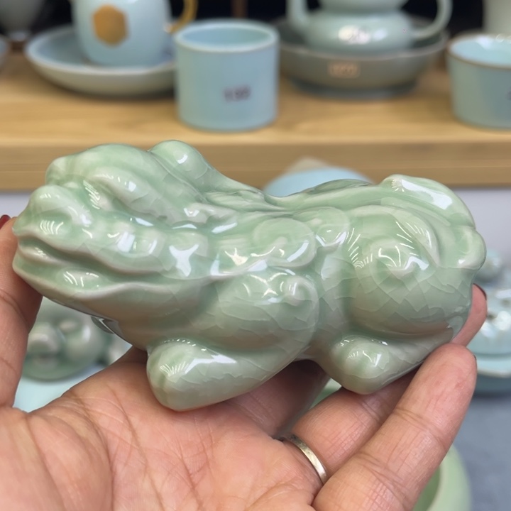 杯子微瑕豆绿貔貅小号