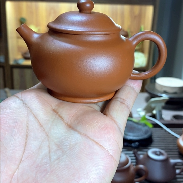紫砂茶壶周*枨矮潘壶小红泥，半手工