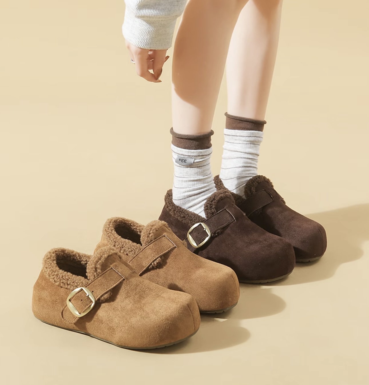 冬季加绒内增高勃肯鞋厚底2025年新款秋冬一脚毛毛鞋