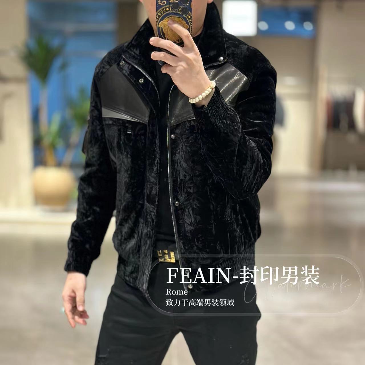 【真皮羽绒】高端定制男士羊皮拼接小怪兽羽绒服27699-5