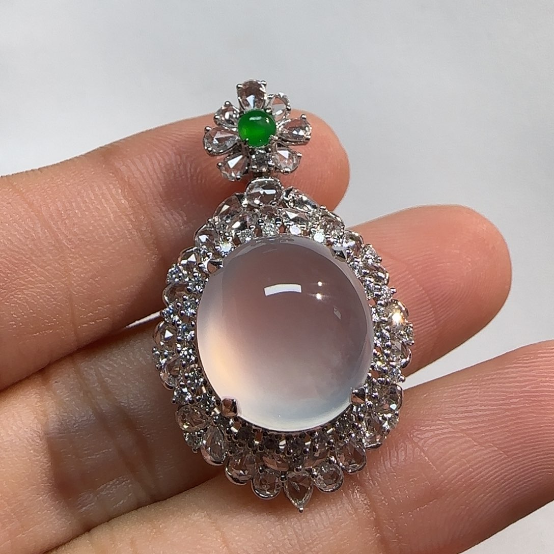 翡翠18K金镶嵌吊坠(不含链)蛋面