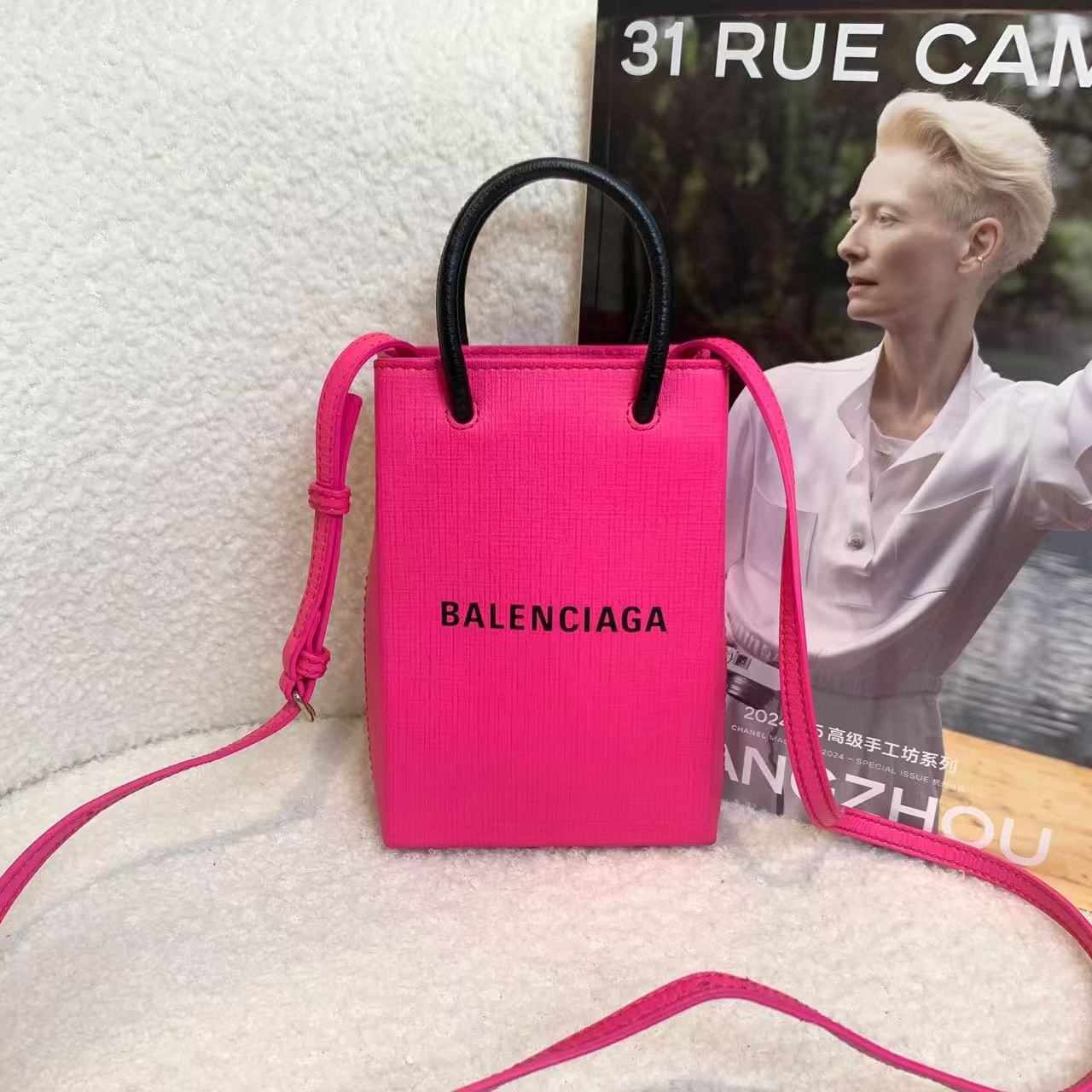 95新 Balenciaga/巴黎世家 壹臻/玫粉色手机包 19194824