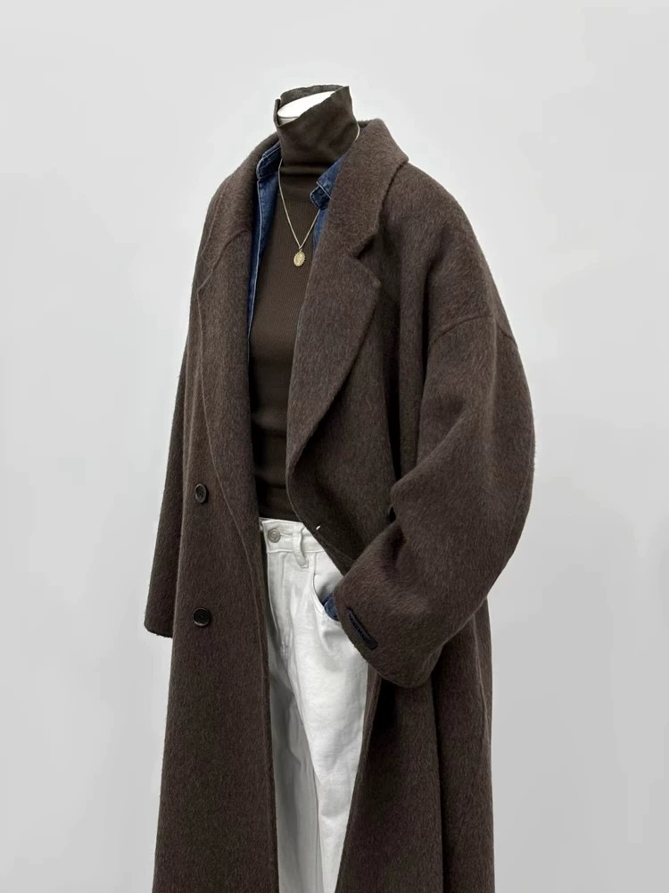 双面羊毛大衣外套百搭中长款大衣女士外套