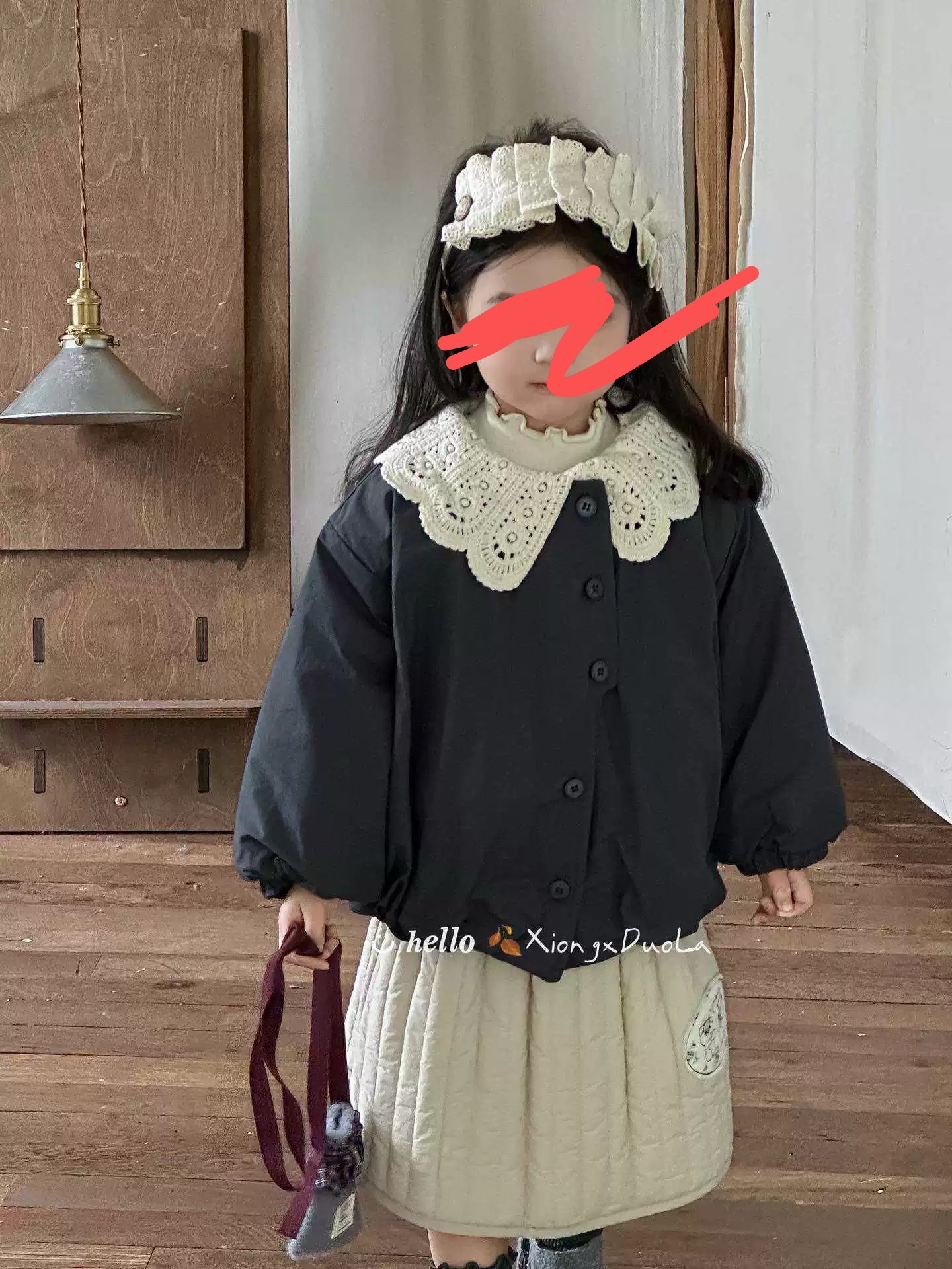 【C12】熊熊朵拉99610钩花镂空领子棉衣童装