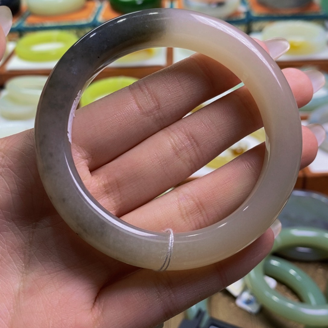 和田玉手镯未镶嵌藕粉➕烟灰56-57
