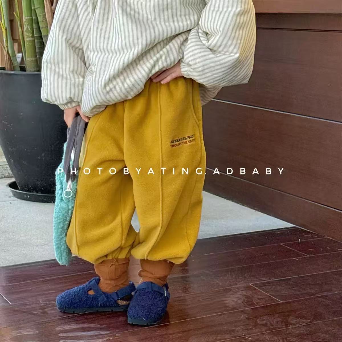 【X1】甜久黄色暖绒裤童装
