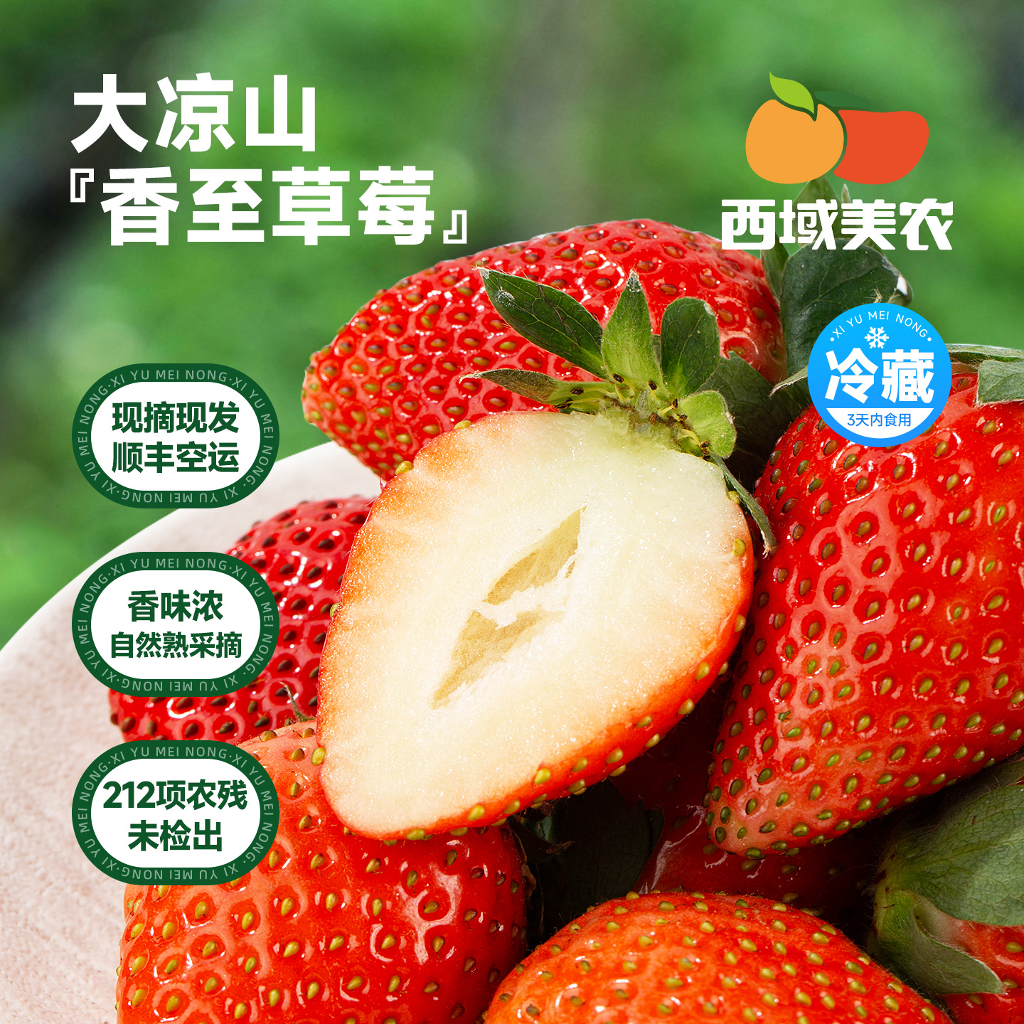 【顺丰空运】西域美农四川大凉山香至草莓当季水果自然熟采摘草莓