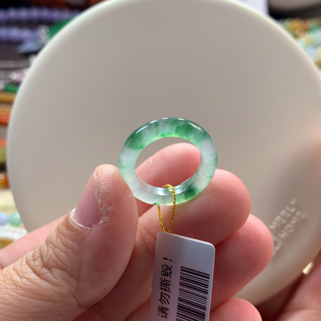 翡翠手链未镶嵌冰飘绿花戒圈8#