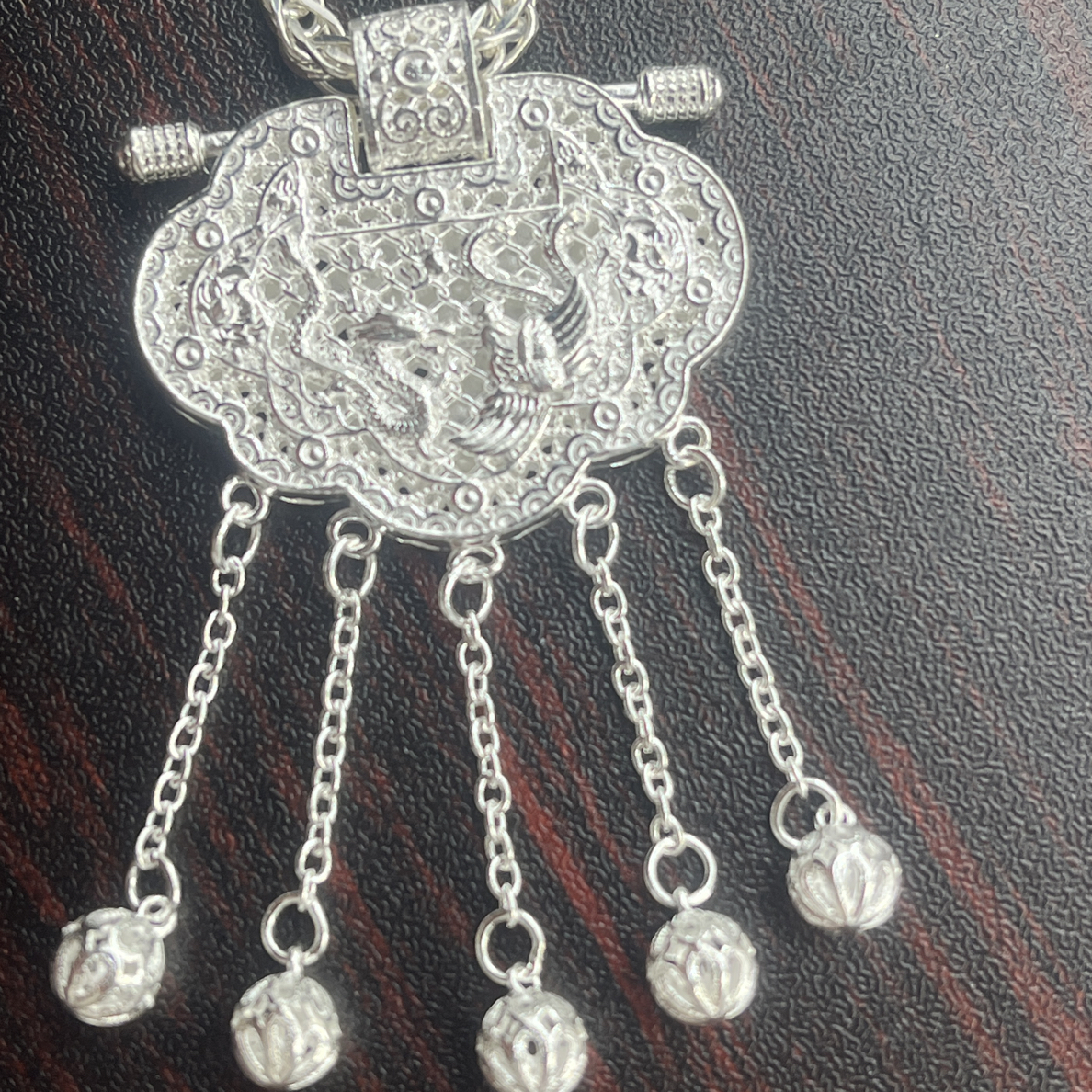 足银银制品 足银999天子门生吊坠纯银龙凤呈祥挂坠花丝平安长命锁