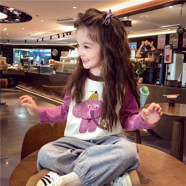 女童休闲上衣秋装2025新款小女孩韩版卡通印花T恤儿童长袖打底衫