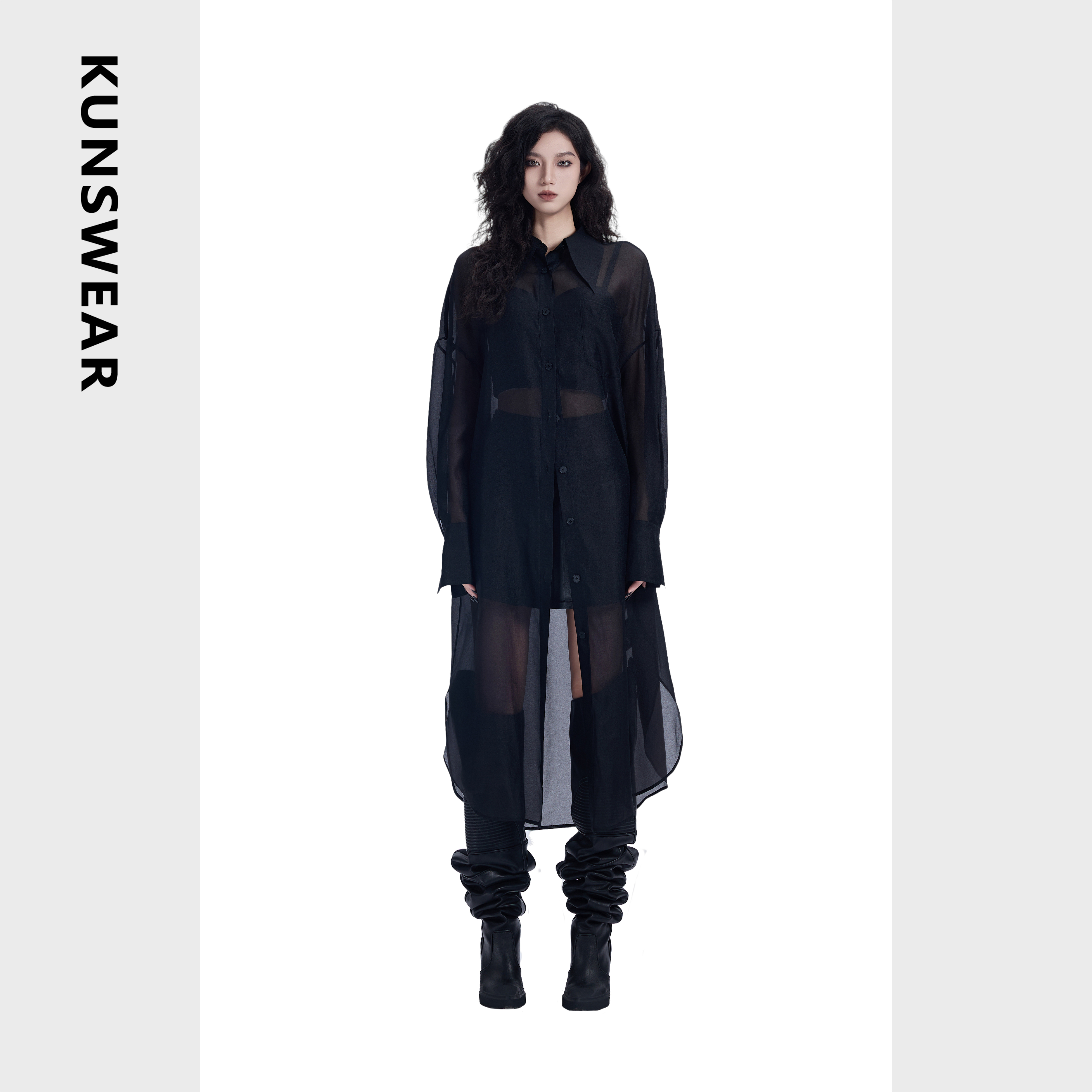 KUNSWEAR/琨丝薇尔25SU 休闲宽松冰透感防晒衬衫上衣 834004020