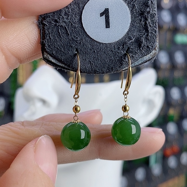 和田玉耳饰18K金镶嵌