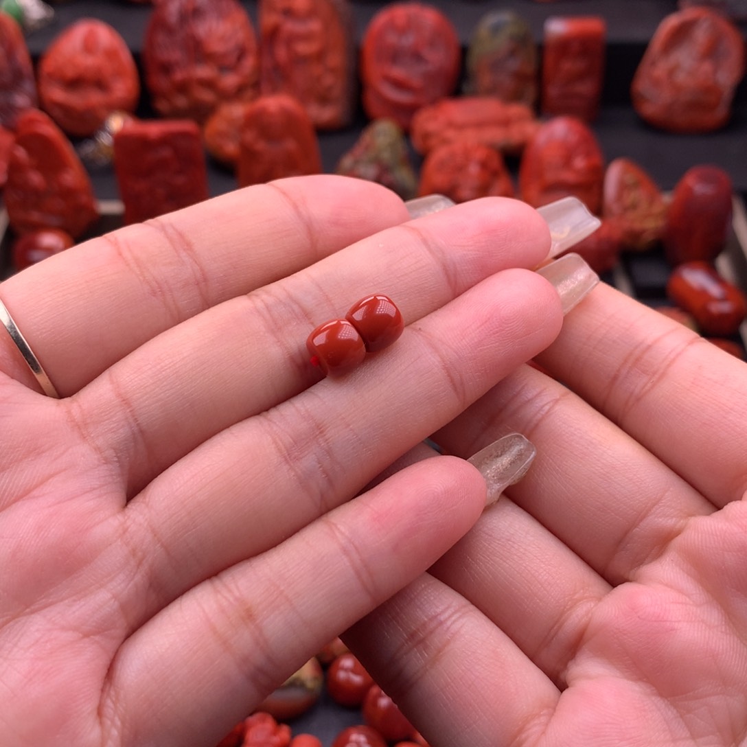 南红玛瑙南红川料直切对珠7.4mm未镶嵌