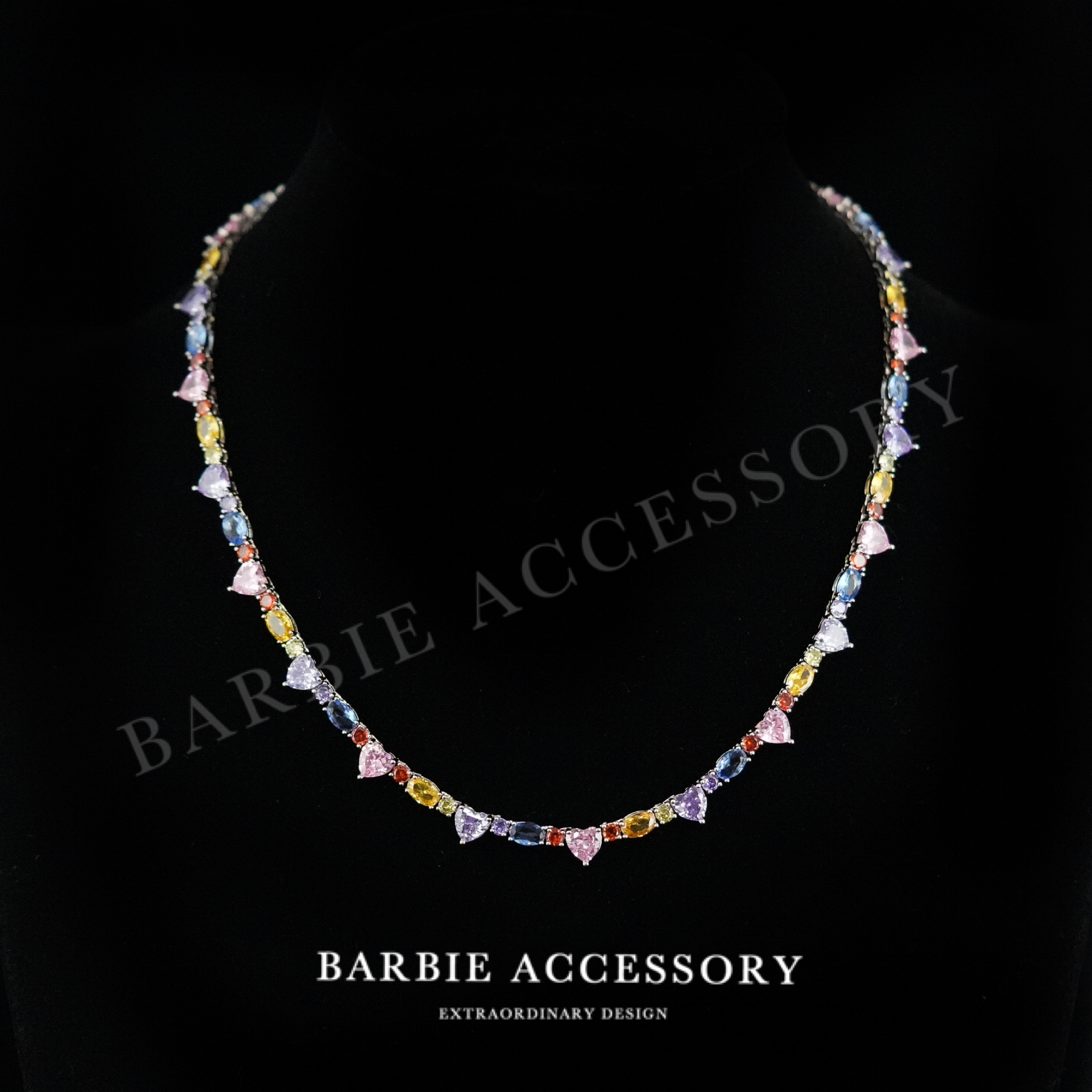 铜合金合成锆石项链 【冰彩心镜】法式既视设计款高级感绝美项链