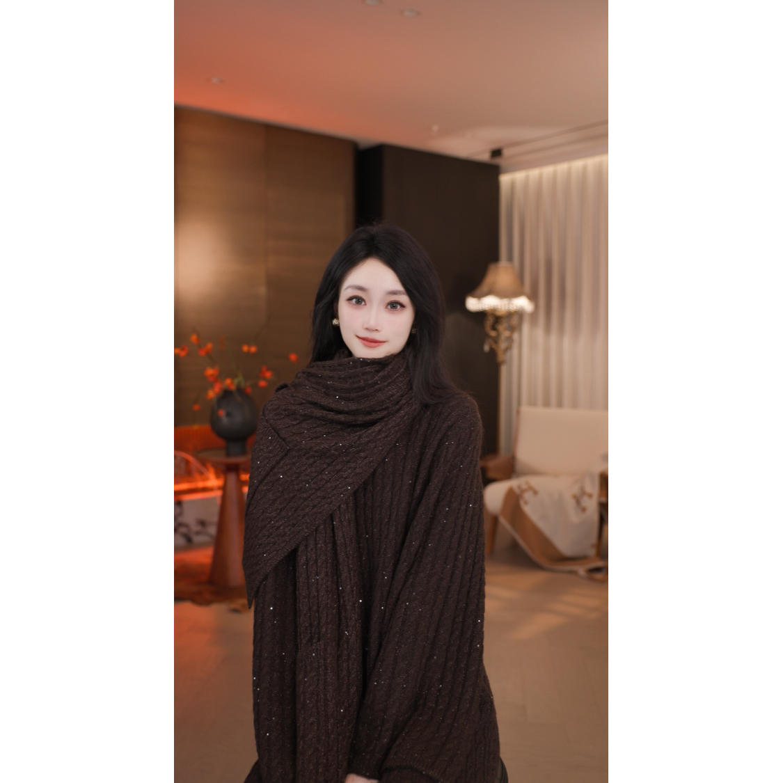 THE MENG【星络-围巾】绵羊毛山羊绒亮片麻花围巾#M253W1505 ZZ