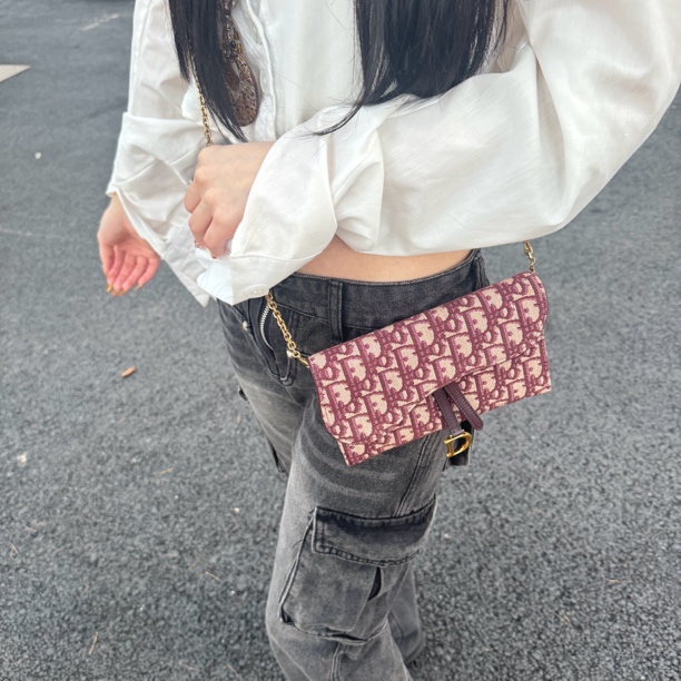 95新 DIOR/迪奥 DIOR红色老花woc斜挎包 