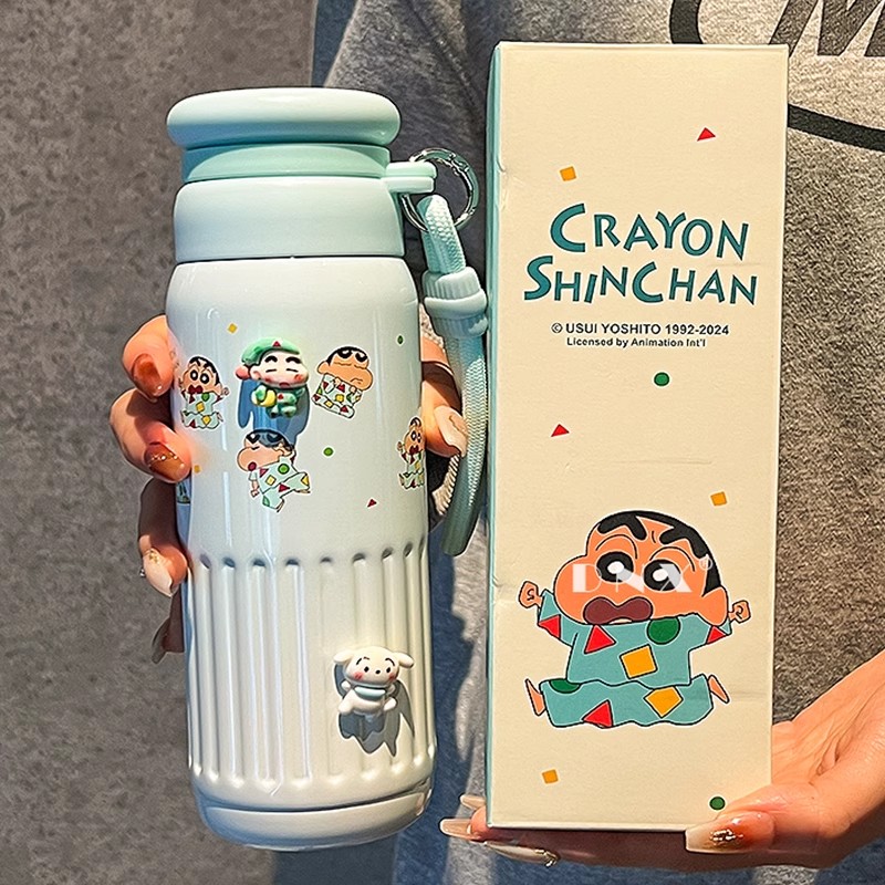 蜡笔小新大容量不锈钢保温杯卡通学生吸管杯情侣水杯男女生日礼物