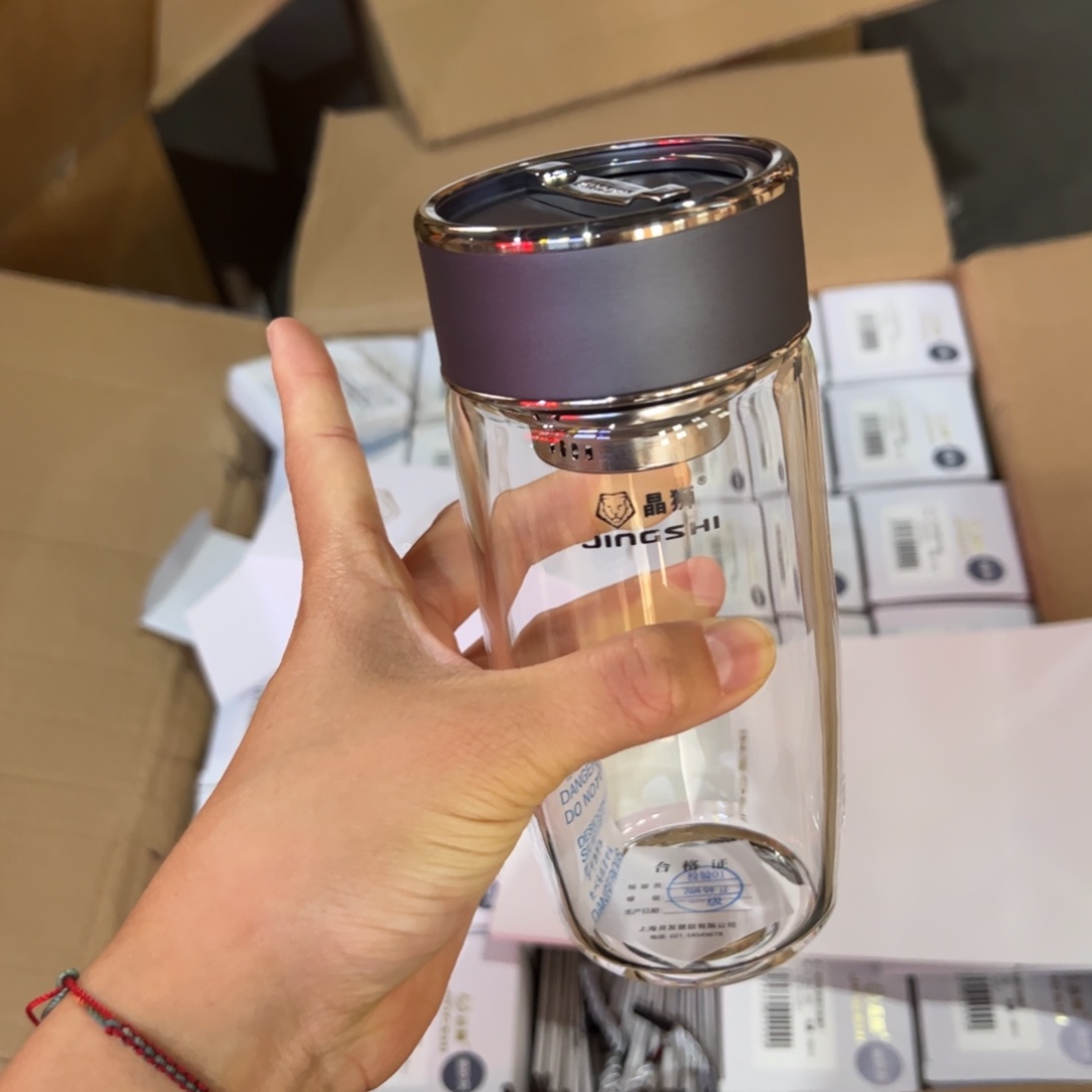 晶单层烫手玻璃杯380提环灰色玻璃杯鹅蛋