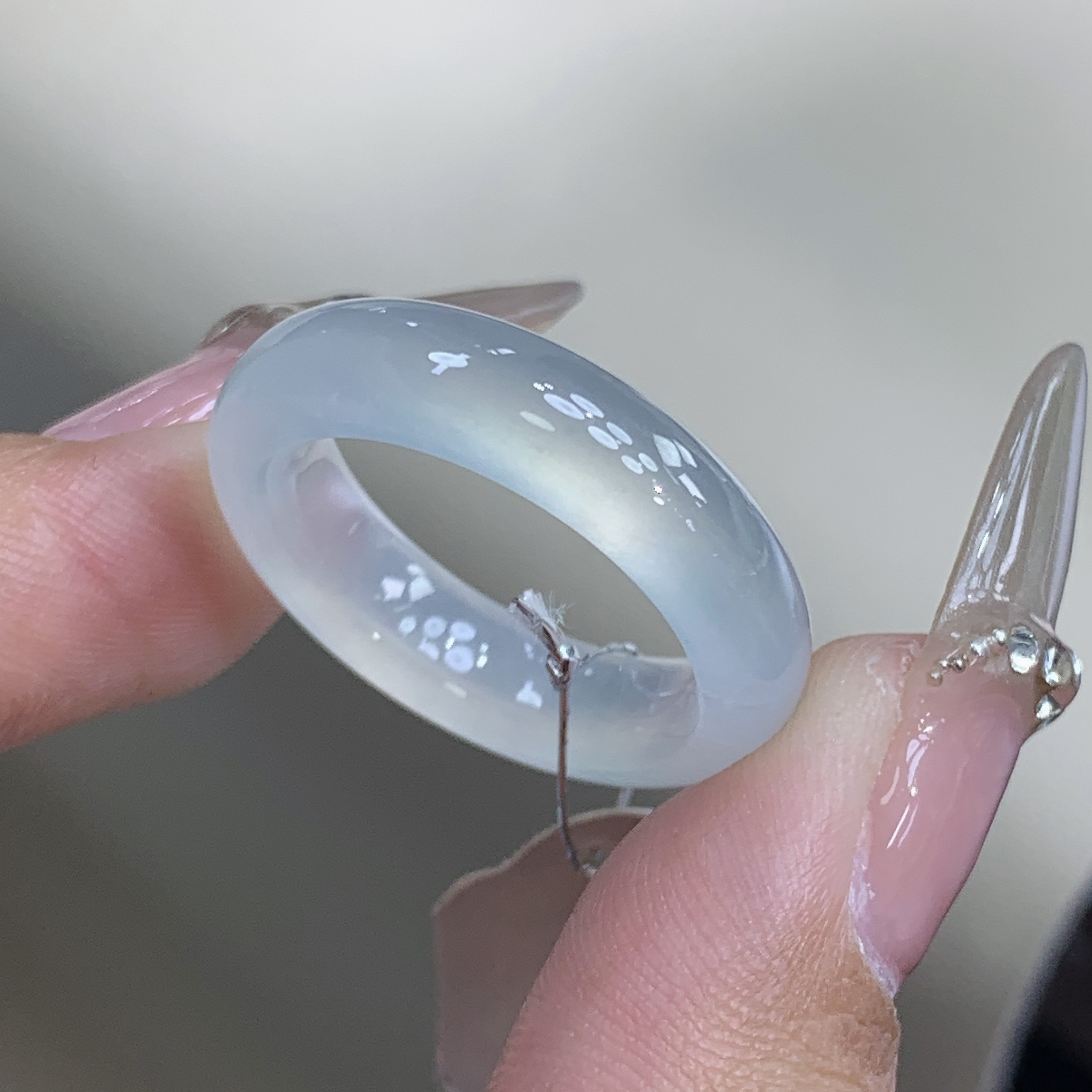 14号圈 缅甸天然A货翡翠 高冰种水白冰翡翠戒圈尺寸17.2-5.7-4.0