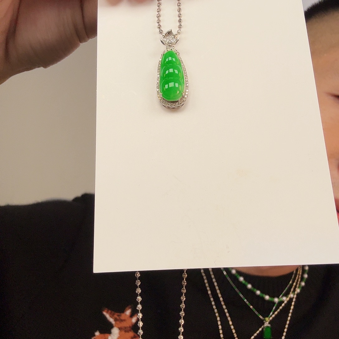 桺***、翡翠18K金镶嵌颈饰一件