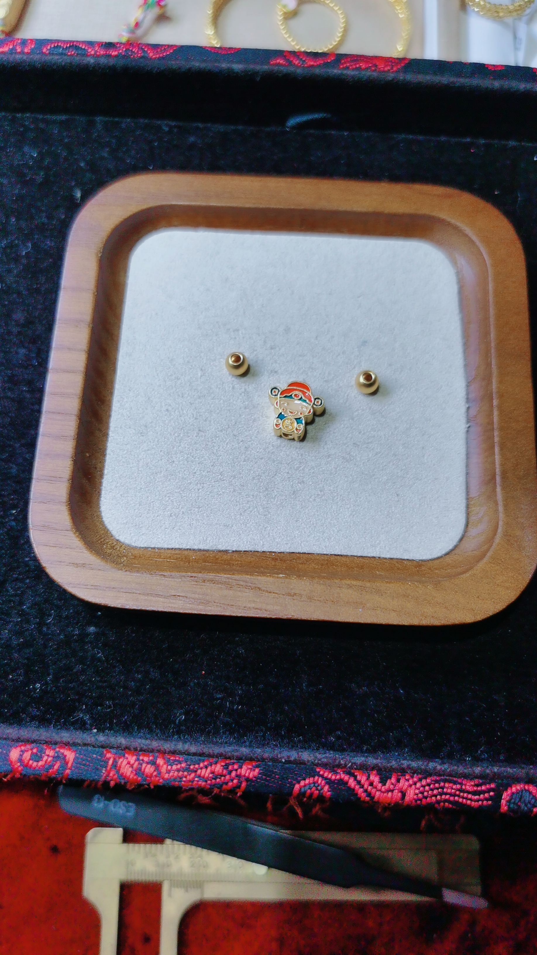 足金999硬金5MM金珠烧蓝小财神1.016克转运珠