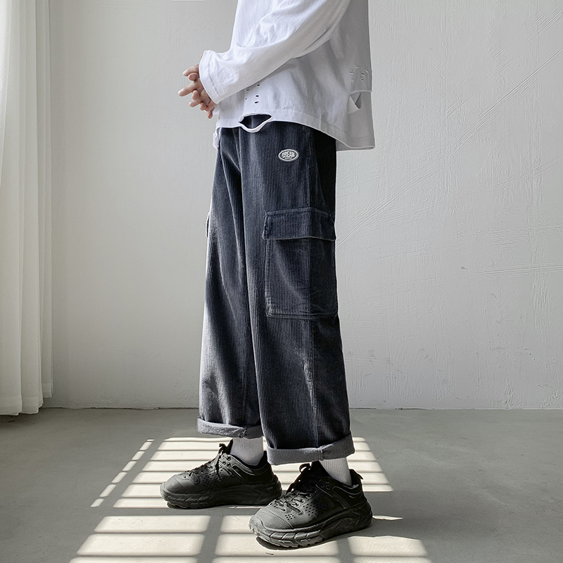 320-BY春秋季灯芯绒休闲裤男女潮流韩版宽松直筒百搭长裤子2025年