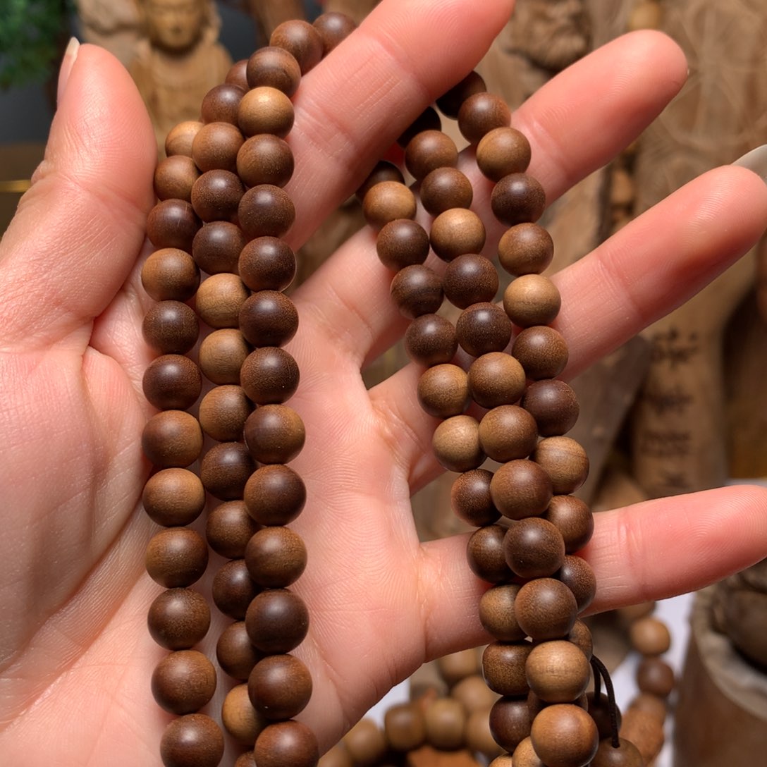 檀香木手串/手链老山檀香0.8多圈沉水横纹老料