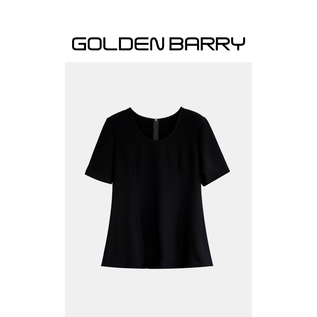 GOLDENBARRY|215113百搭显瘦气质极点休闲深U领三醋酸小黑衫上衣