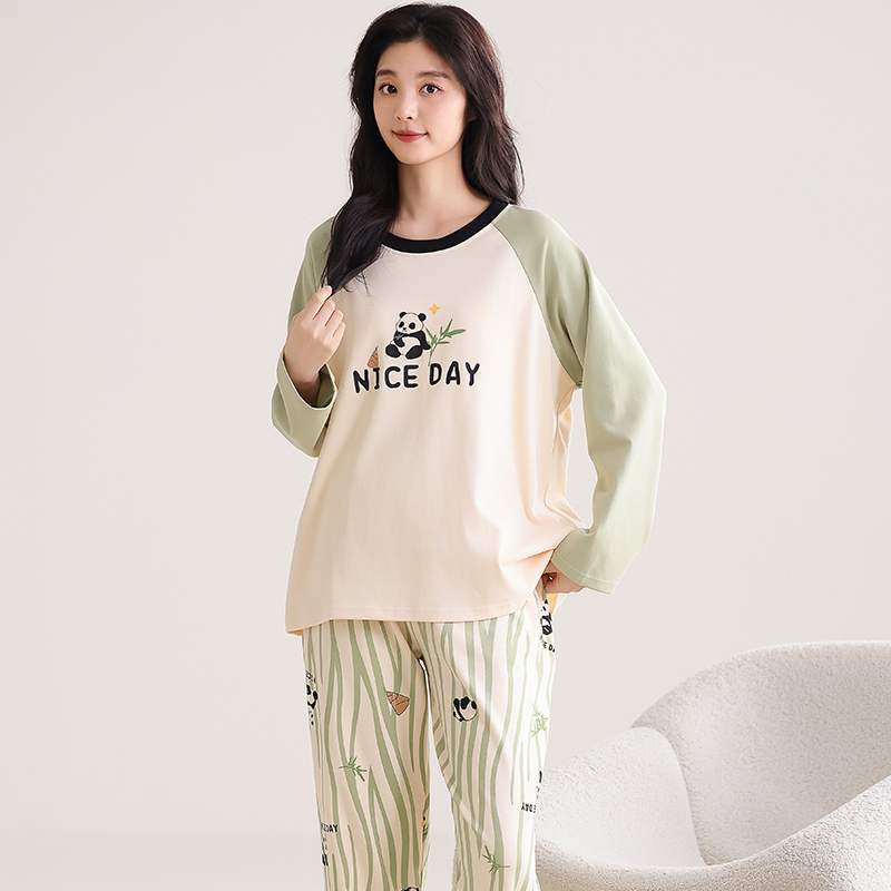 长袖家居服套装春秋季圆领长裤睡衣家居服