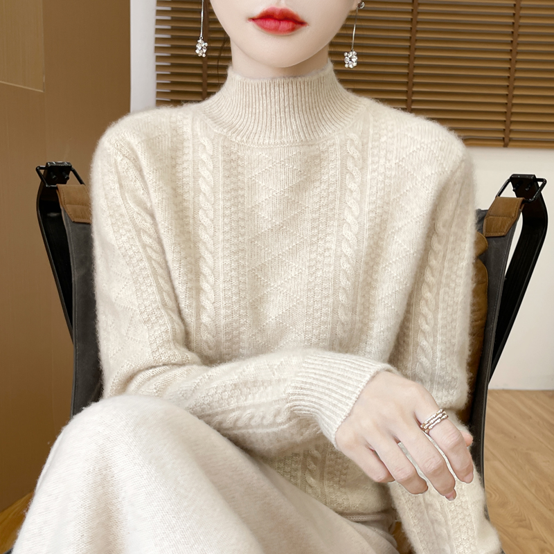 羊毛衫女半高领加厚套头毛衣宽松打底衫保暖针织秋冬长袖轻熟风