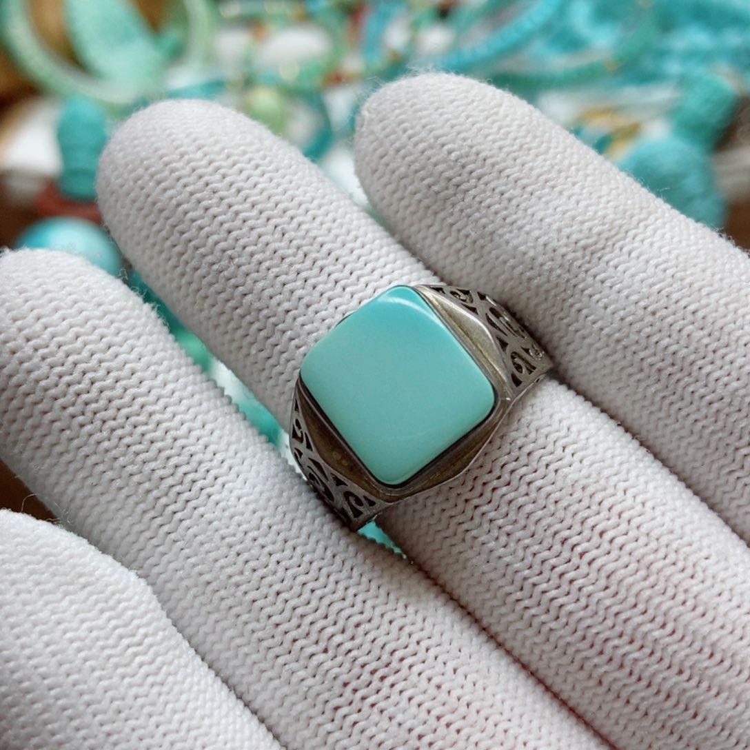 绿松石珠子银S925镶嵌