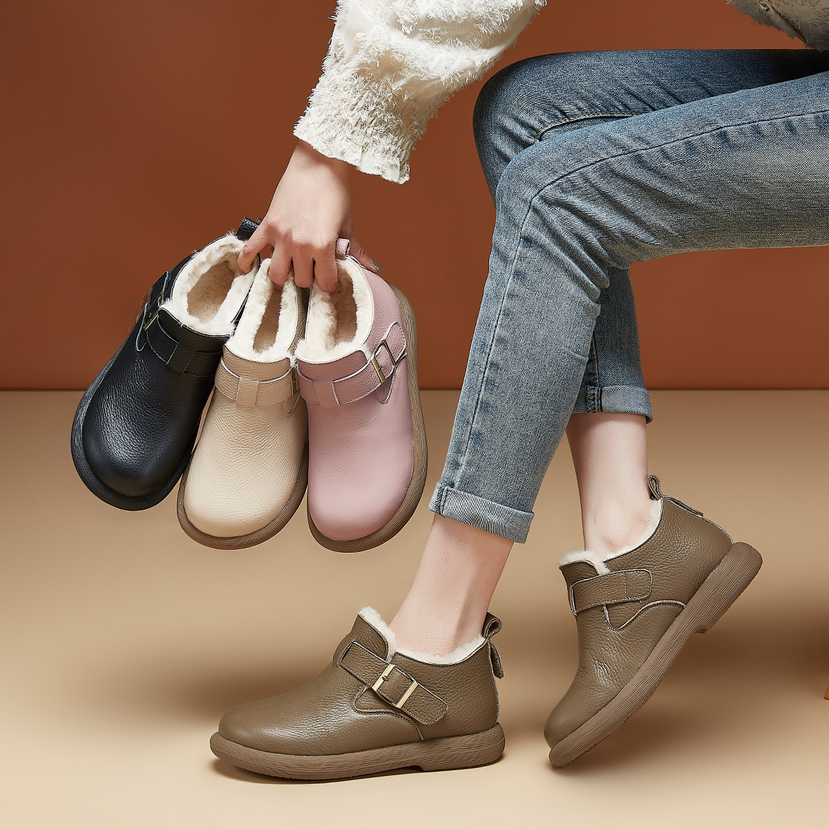 518冬季复古磨砂厚底时尚休闲鞋系带棉鞋