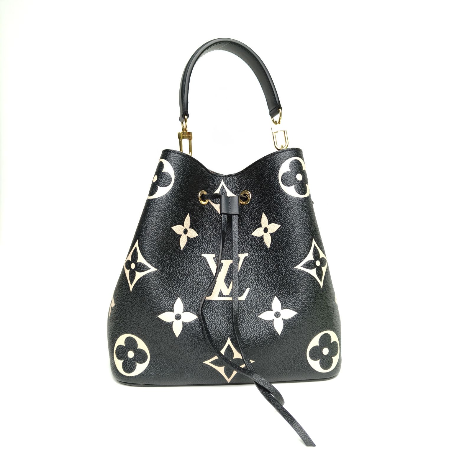 99新 LouisVuitton/路易威登 小花6枫水桶包 中号 26 黑白 金扣 