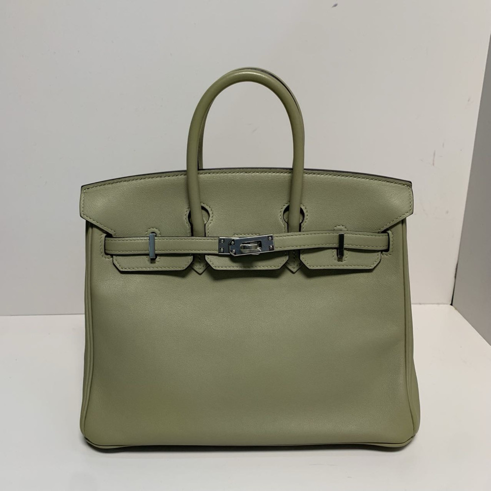 95新 Hermes/爱马仕 小花双双 Birkin 25 鼠尾草绿 Swift皮 X刻包